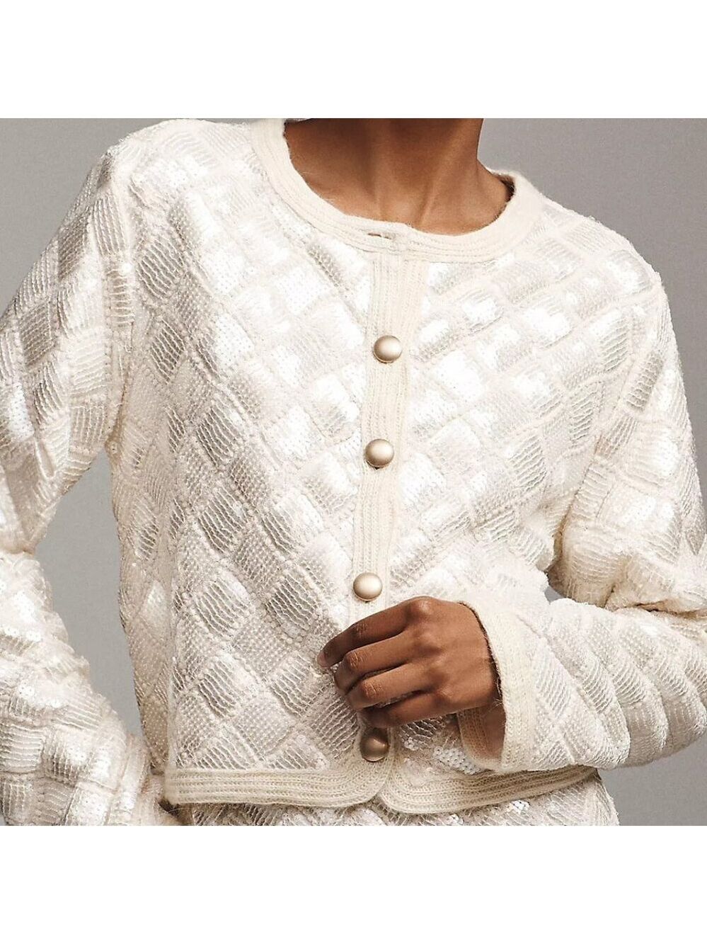 Anthropologie Endless Rose Sequin Patchwork Knit Jacket M NWOT